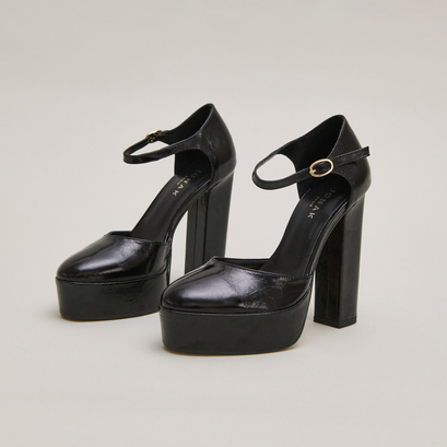 Babies à hauts talons et plateformesen cuir brillant noir | VANCOUVER