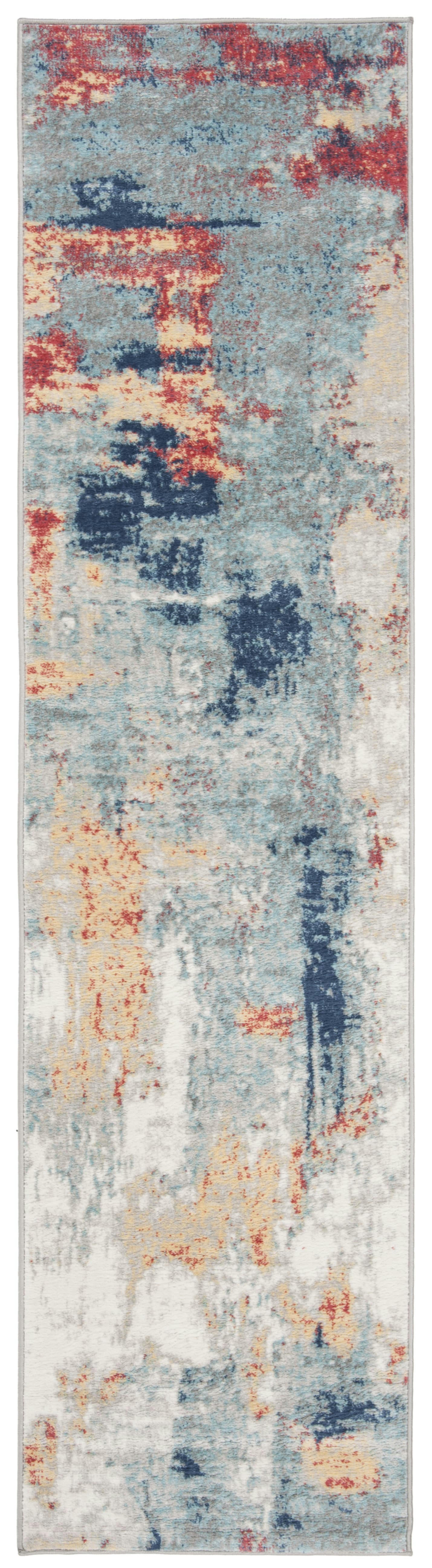 JASPER - Tapis de salon interieur en gris & rouge, 61 x 244 cm