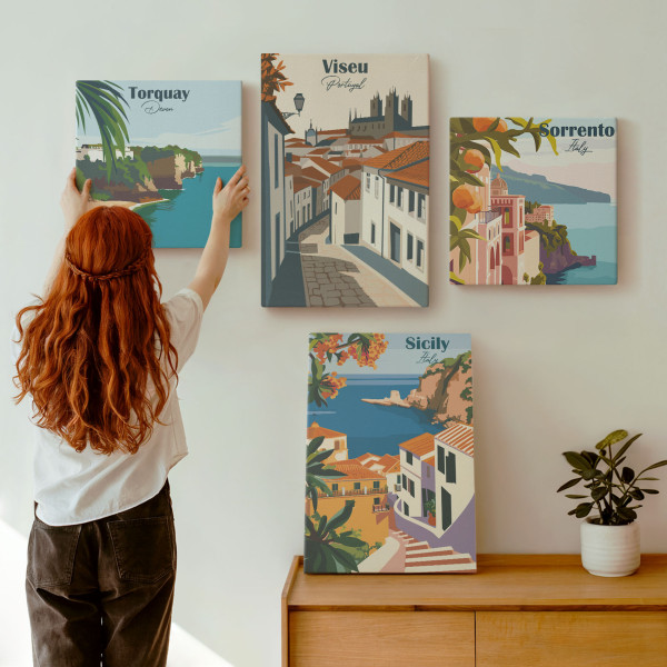 Obraz canvas 4 częściowy Ilustracje miast |40x40, 40x60| Wallfluent