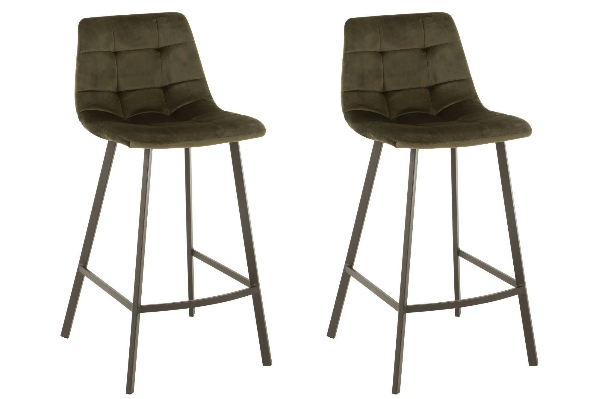 OLIVIA - Chaise de bar en velours peau de pêche et en métal noir ( lot de 2)