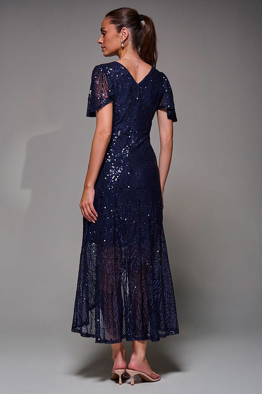 Jolie Moi Sequin Angel Sleeve Ruffle Hem Maxi Dress