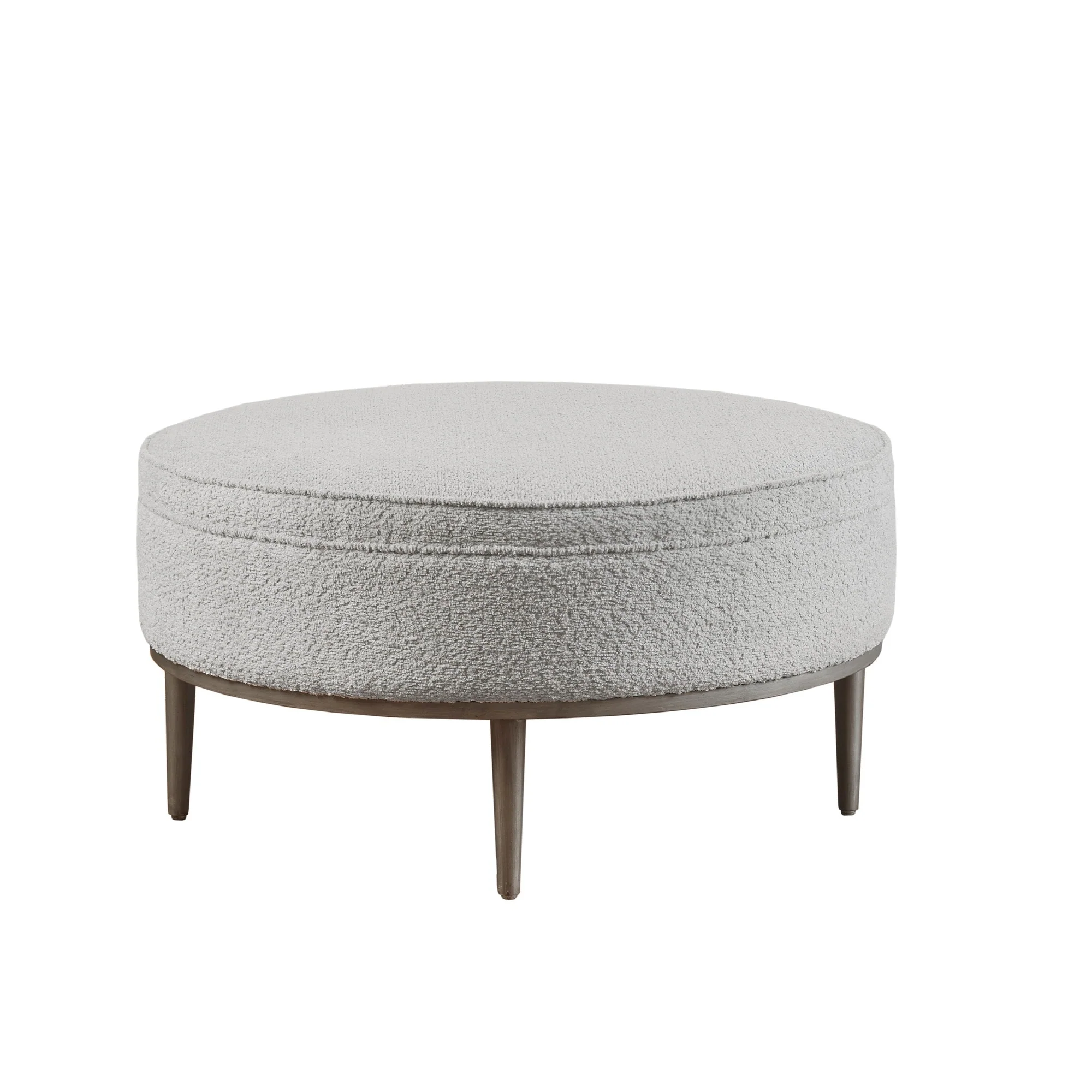Madison Park Madrona Upholstered Round Cocktail Ottoman with Metal Base 34 Dia