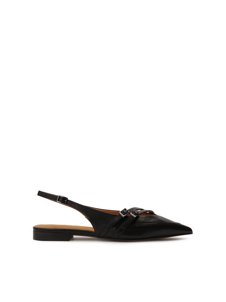Flat slingback pumps in black leather