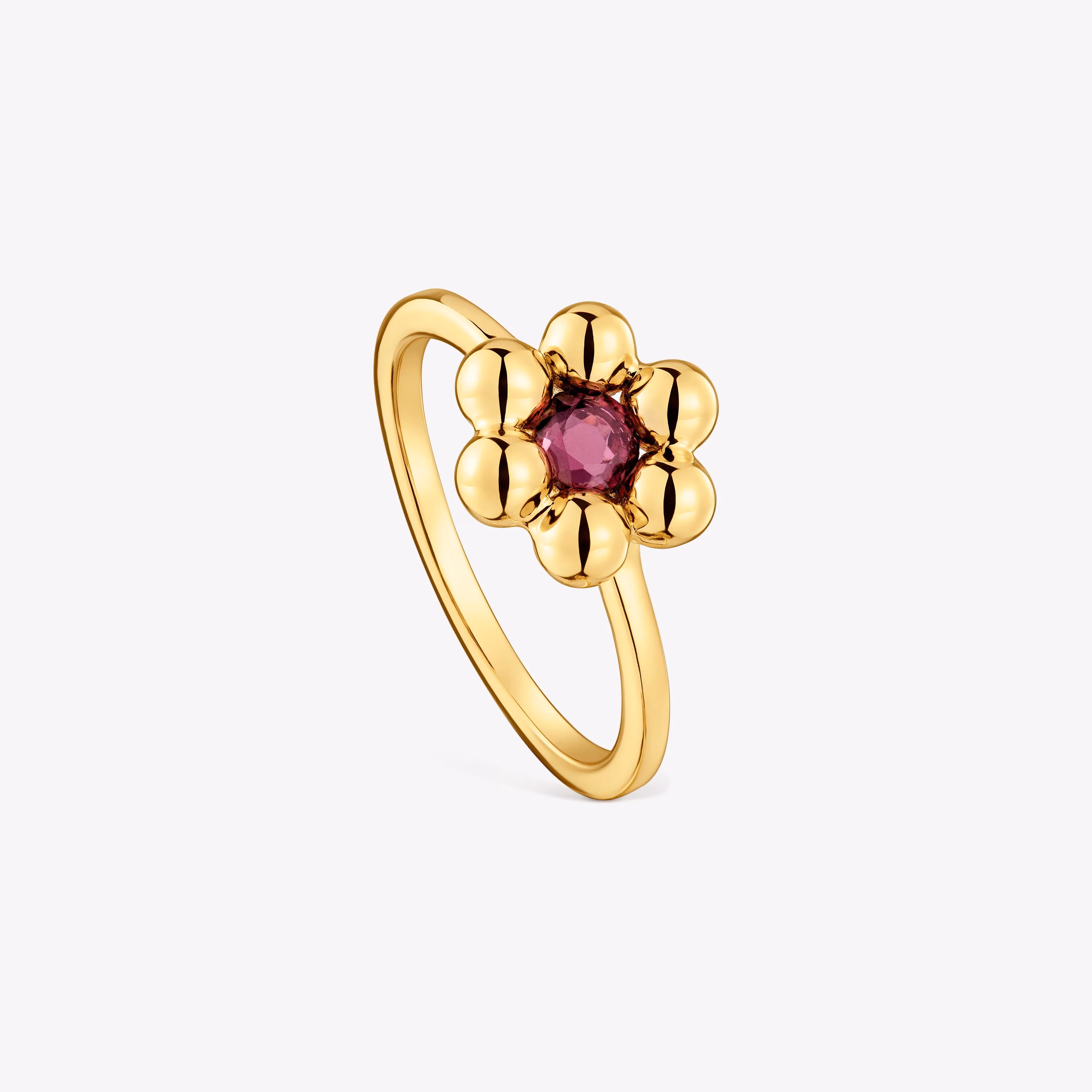 Anillo pequeño flor con baño de oro 18 kt sobre plata y rodolita Sugar Party