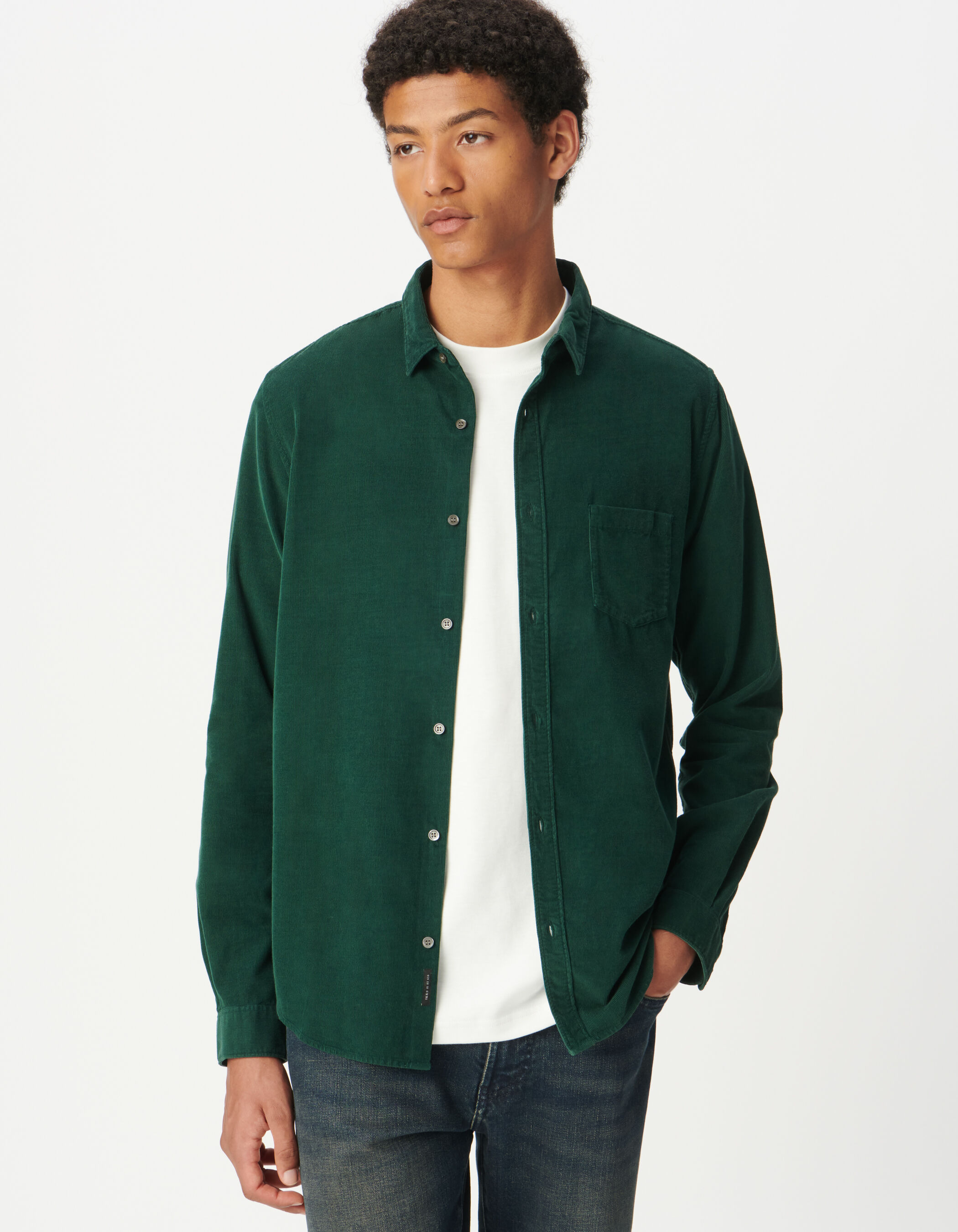 Chemise regular marine coton bio velours milleraies Homme