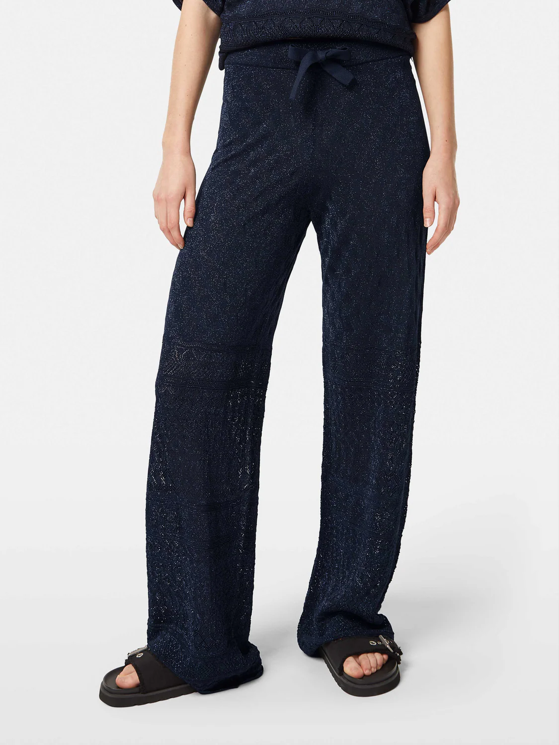 Metallic Pointelle Knit Trouser