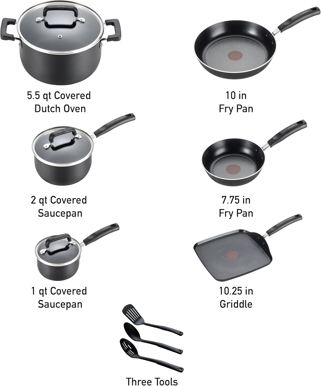 T-Fal Signature Nonstick Pots and Pans Set 12 Piece, Oven Broiler Safe 350F, Kitchen Cookware Set w/Fry Pans, Saucepans, Saute Pan, Dutch Oven, Griddle, Kitchen, Home, Dishwasher Safe, Black