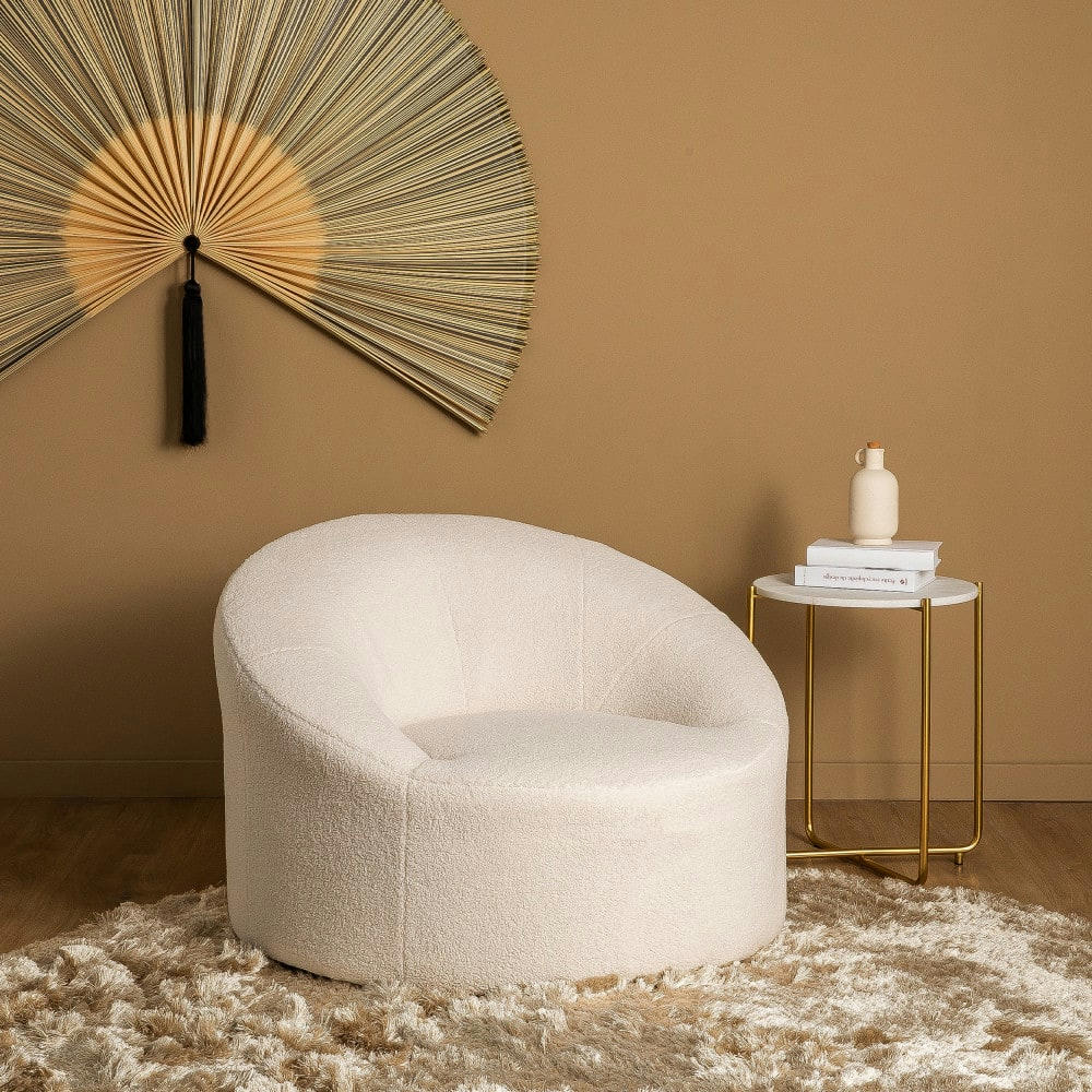 BOUSSA - Fauteuil design en bouclette ecru