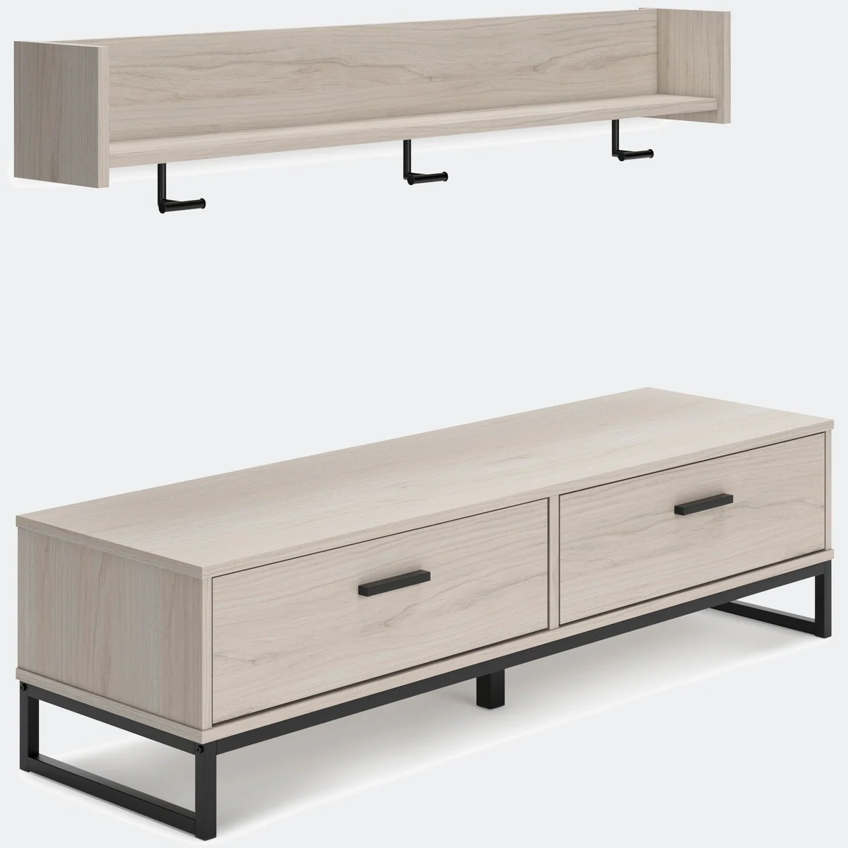 Natural Contemporary Bench with Coat Rack