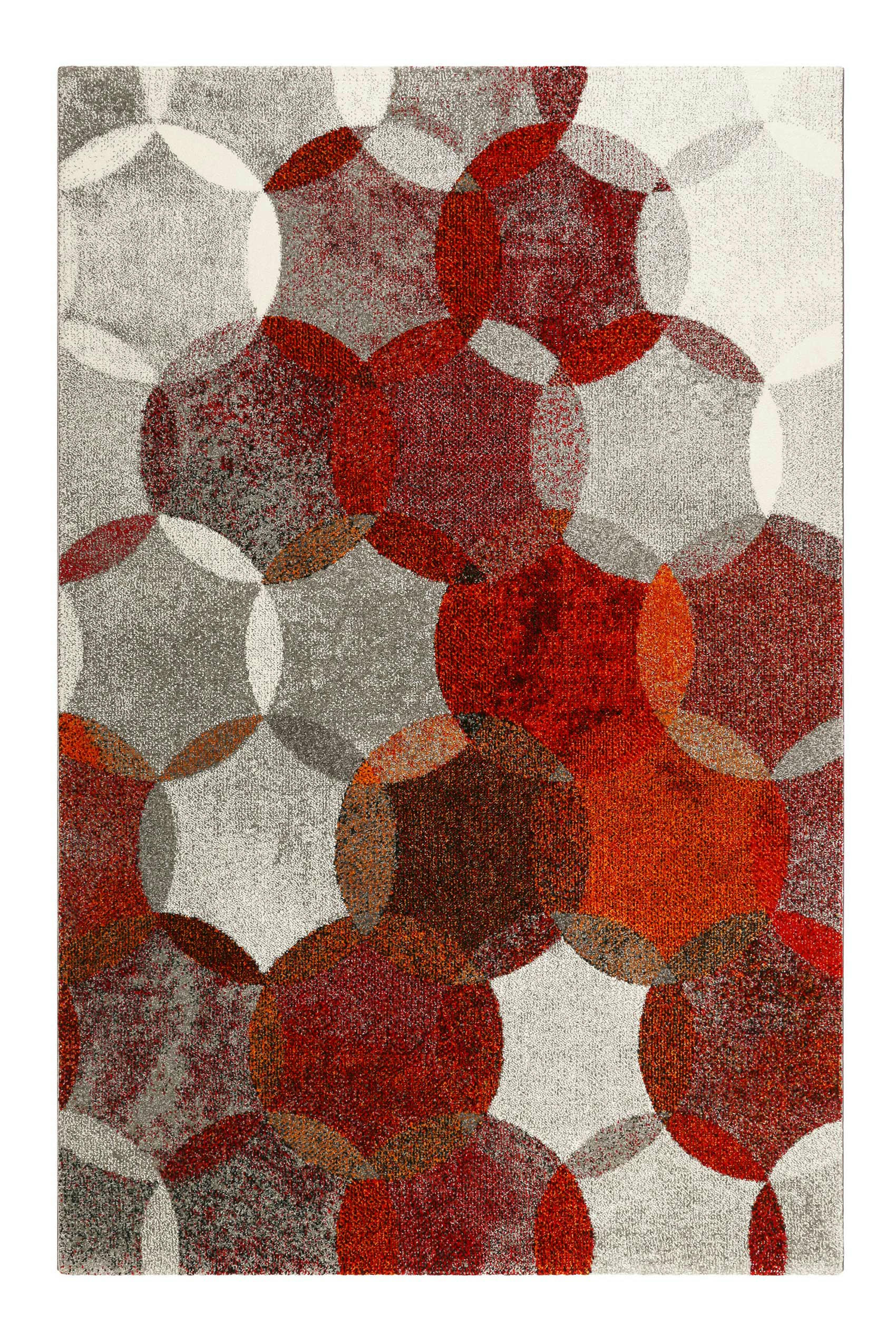 MODERNINA - Tapis motif cercles vintage rouge/gris pour salon, chambre 290x200