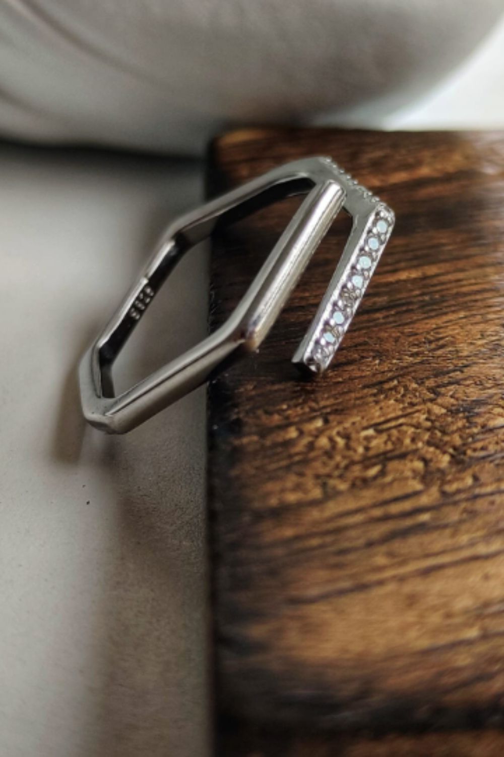 The Colourful Aura Hexagonal Silver Elegant Zircon Geometric Stackable Ring