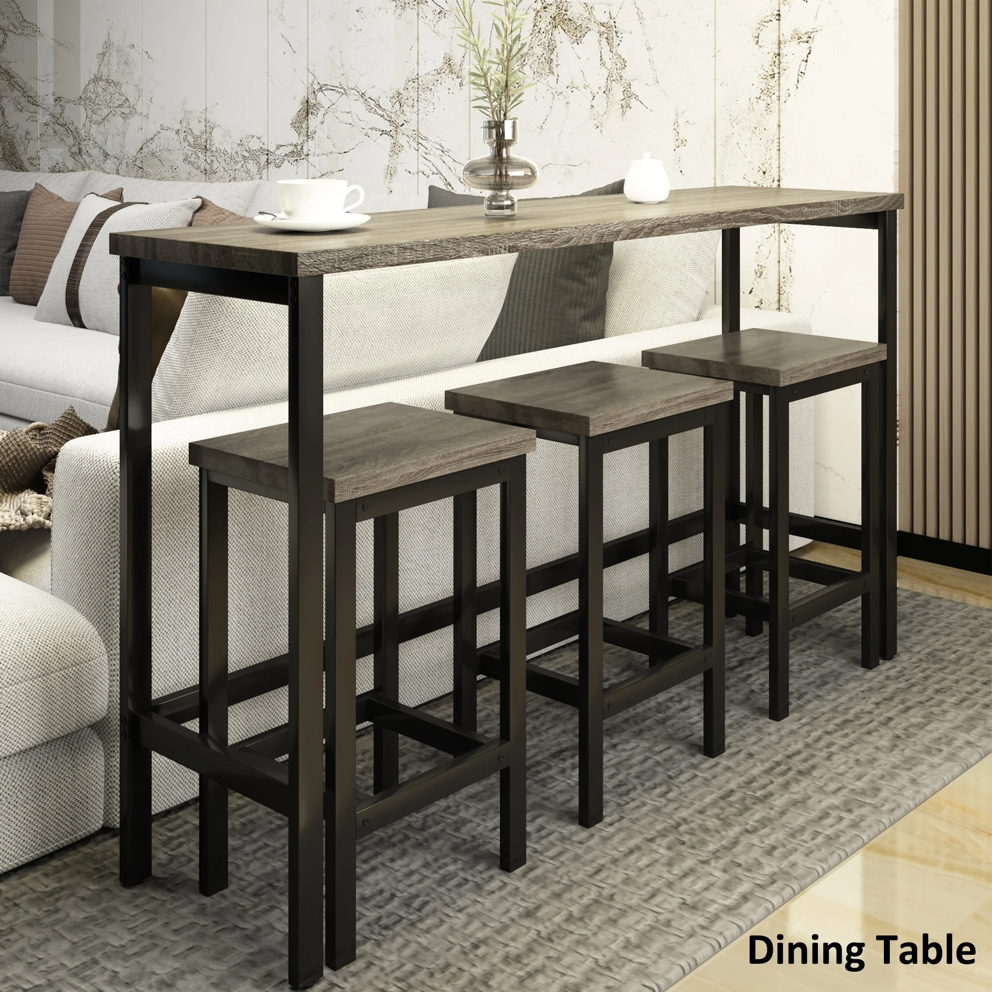 Industrial Style 4-Piece Dining Set with Rectangular Table and 3 Stools