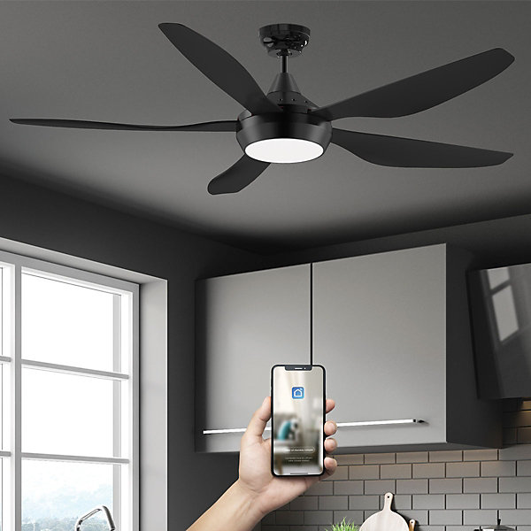 Fanelite - Ventilateur de plafond 137 cm noir MAUPITI - Moteur DC 35W - LED 20W dimmable 3 couleurs - Wifi &Contrôles vocaux