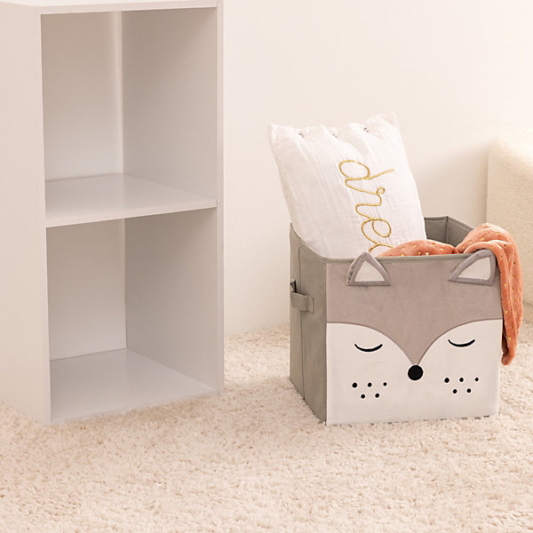 Bac de rangement enfant Renard - velours - gris - Atmosphera