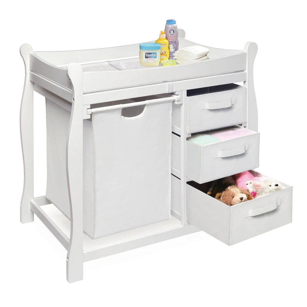 Badger Basket White Sleigh Style Hamper and Storage Changing Table