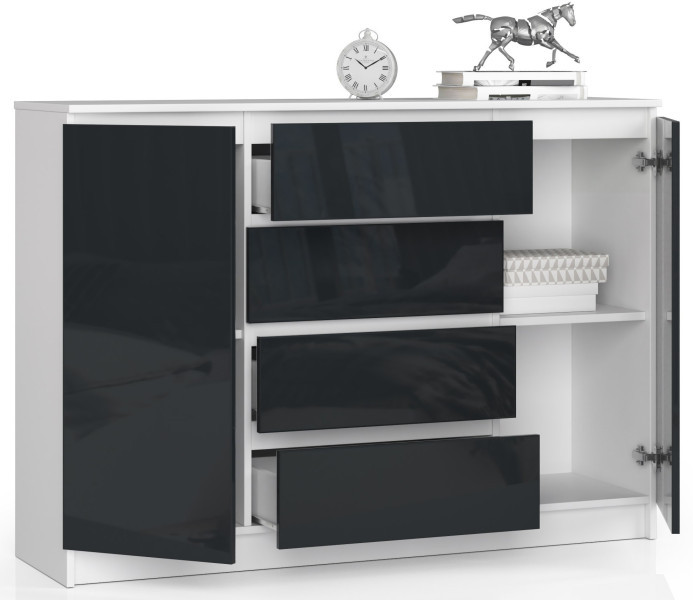 Komoda AKORD K140 Biała 138 cm Grafit Połysk 138x40x99 cm