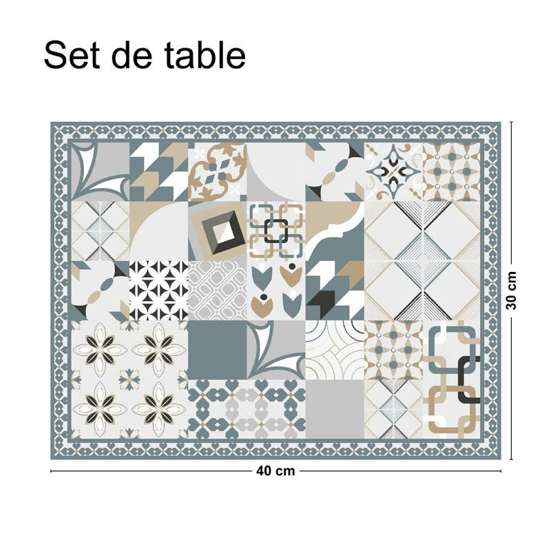 JUST CIMENT DULCE - Lot de 4 sets de table L 40xl 30cm Bleu Carreaux de Ciment