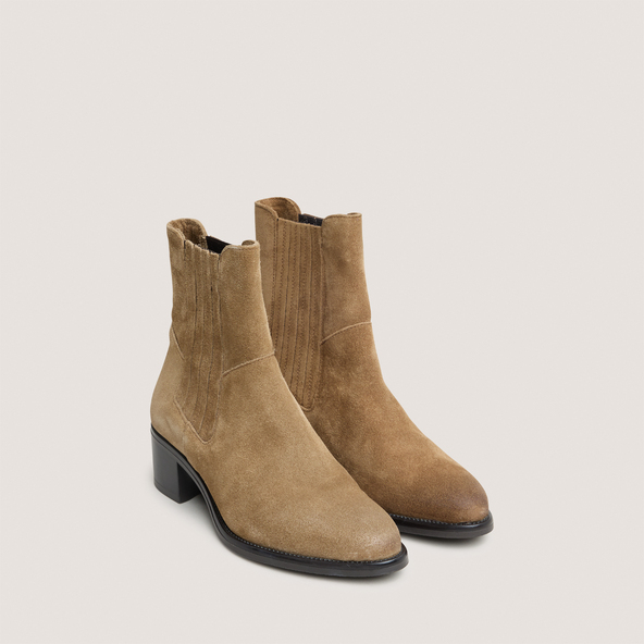 Boots à élastiques et talons carrésen croute taupe | CHILI