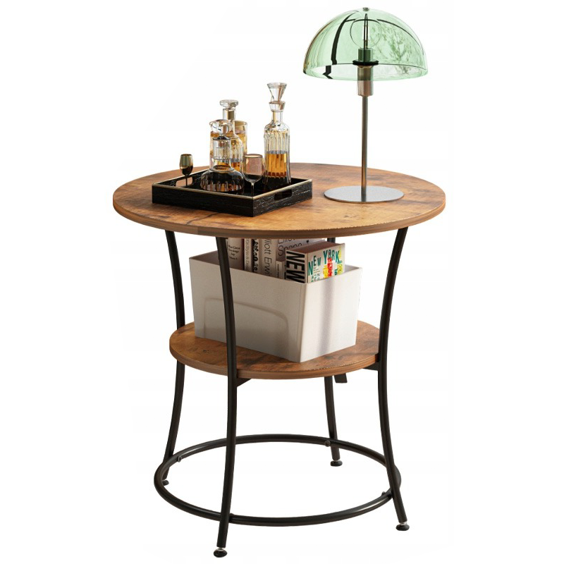 Stolik kawowy okrągły z półką brąz loft 55 cm