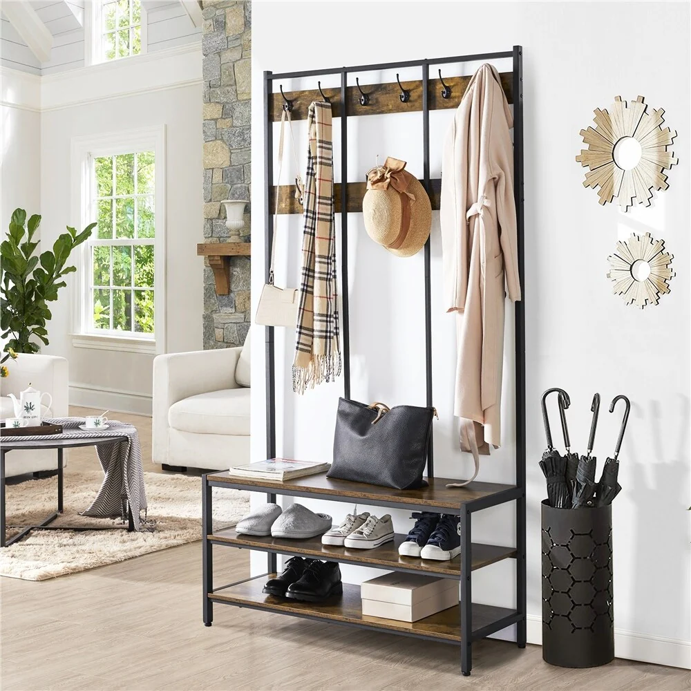 Yaheetech 73 H Hallway Rack Hall Tree with Bench & Shoe Storage