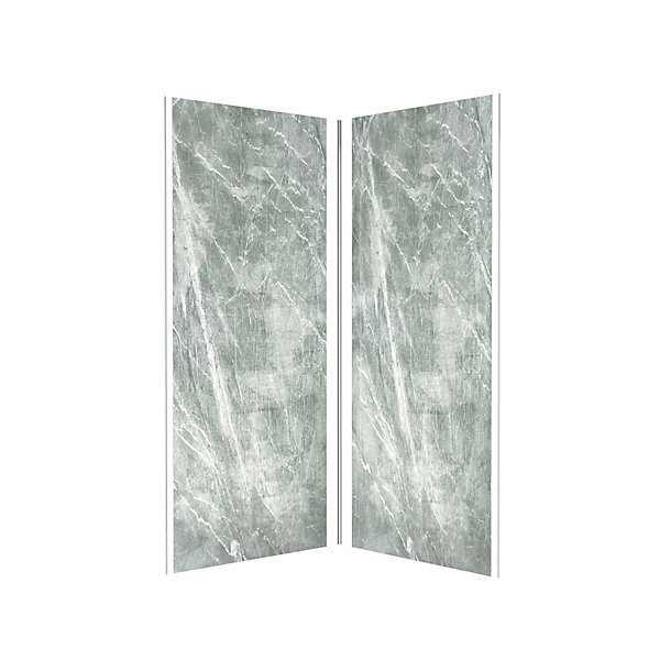 Pack de 2 panneaux muraux de salle de bains, vert effet pierre avec profilés chromés, l.90 90 x H.210 x P.0,3 cm, Galedo Homestone