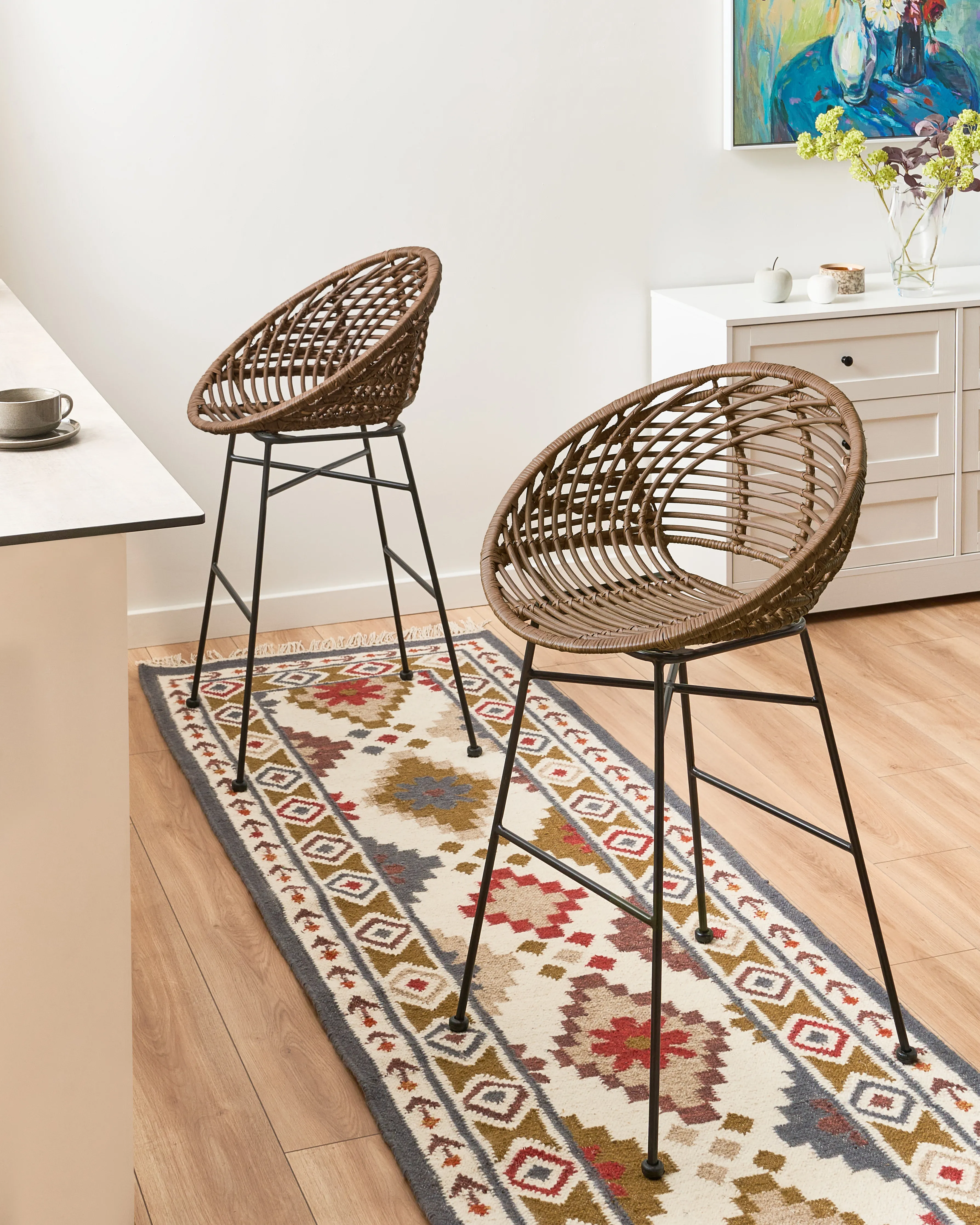 Set of 2 Bar Chairs WINDOM Rattan Brown