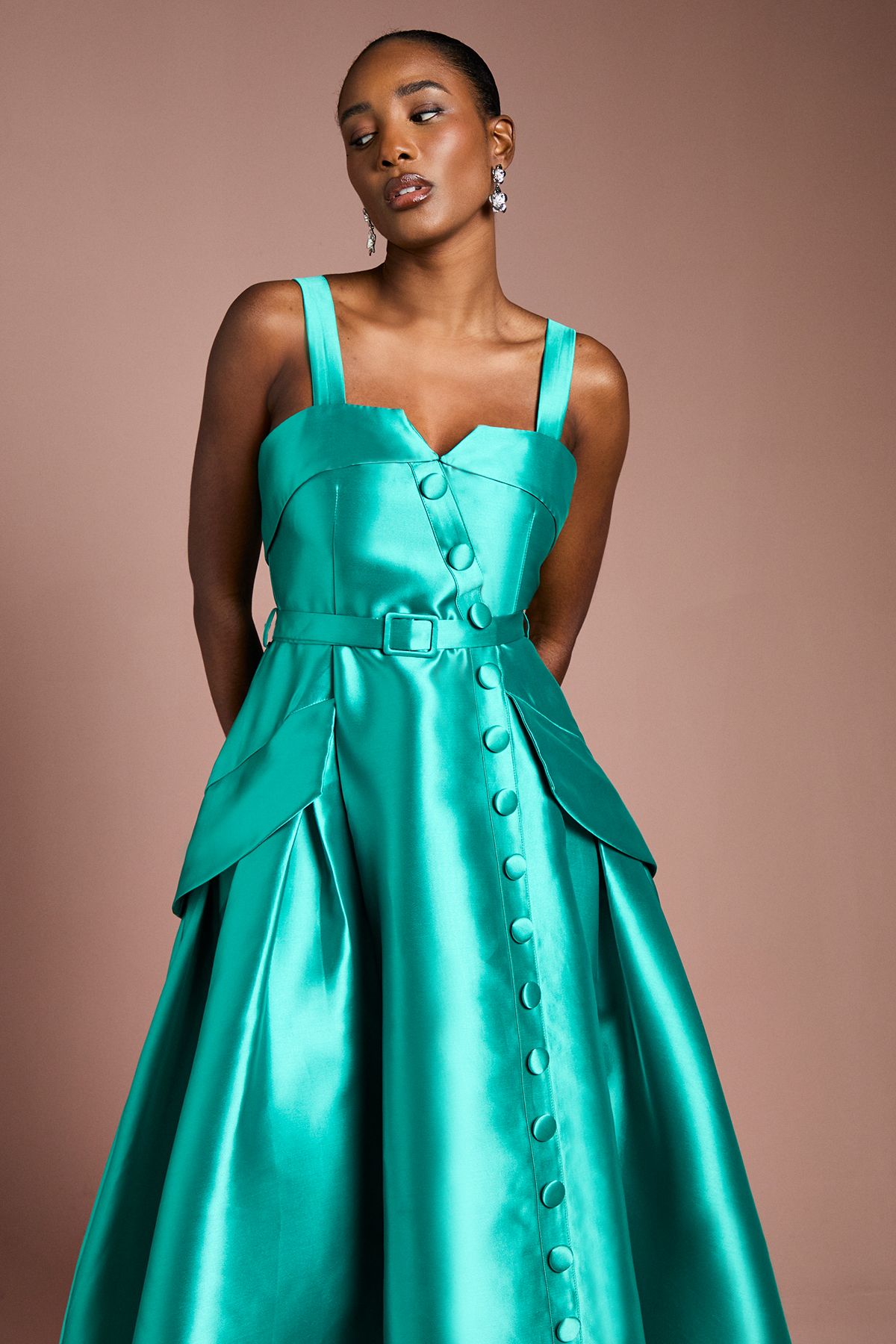 Coast Twill Volume Belted Midi Dress