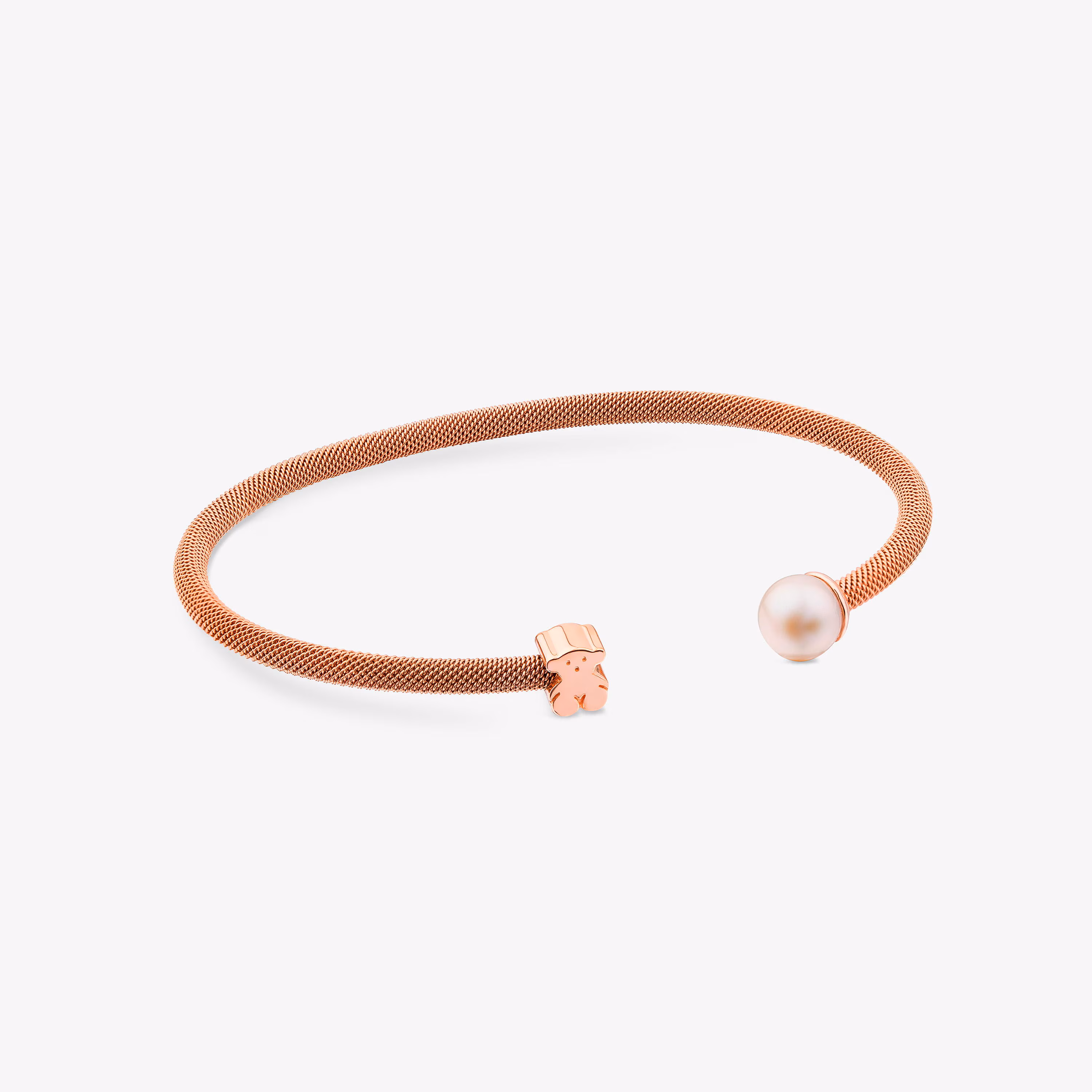 Pulsera de acero con baño de oro rosa 18 kt sobre plata y perla cultivada de 6,5mm Icon Mesh