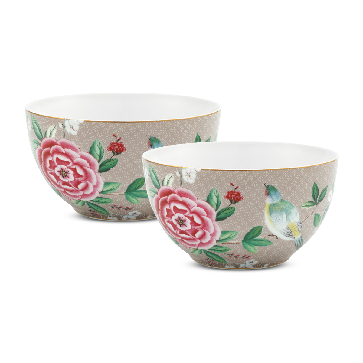 Pip Studio Blushing Birds Kommen - Servies - Set van 2 schaaltjes - Khaki - 15cm