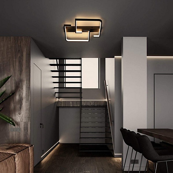 NETTLIFE plafonnier LED 35W noir lampe de salon dimmable avec télécommande design moderne lampe de table à manger lampe de bureau