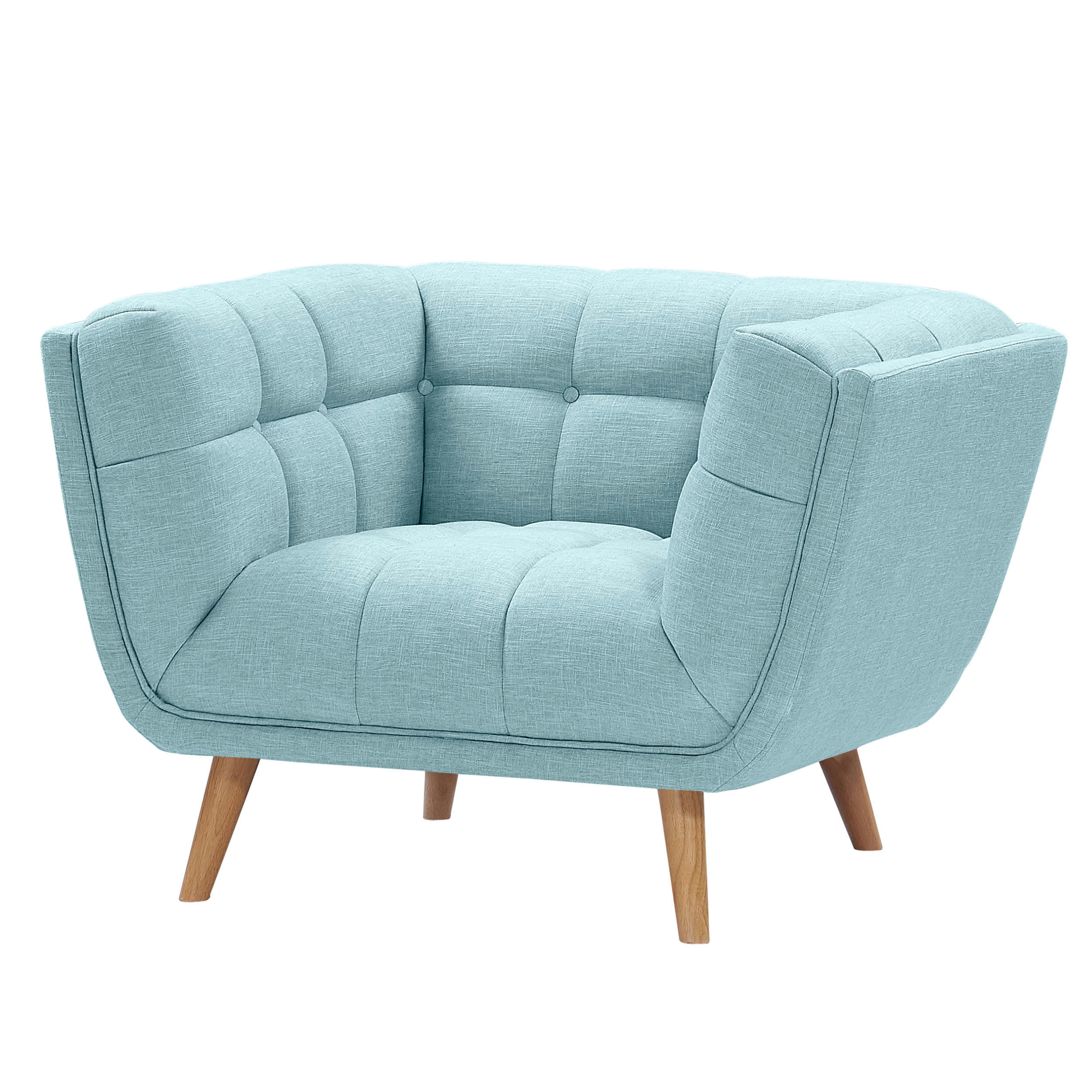 CARMEN - Fauteuil capitonné en tissu bleu clair