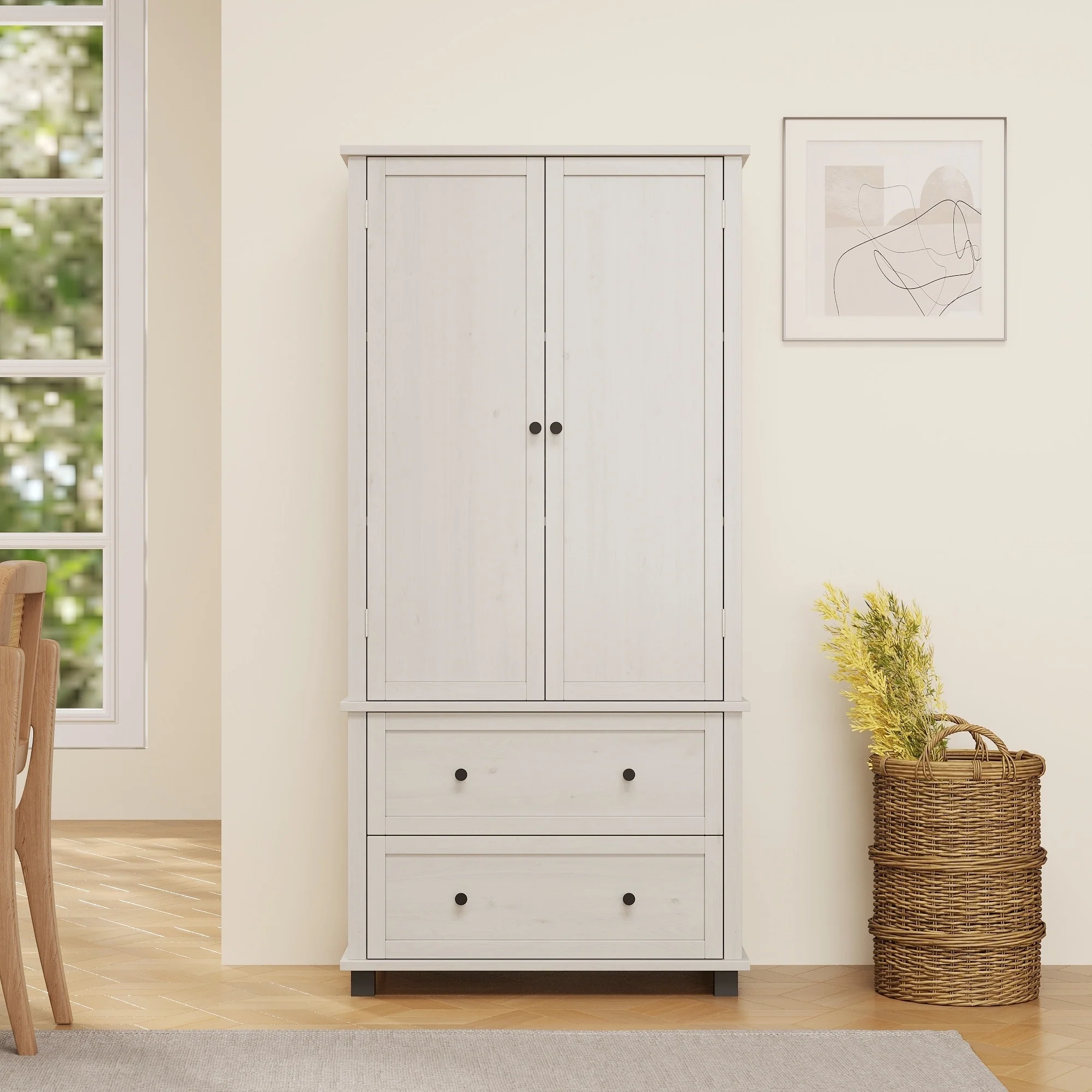 70 Tall Kitchen Pantry Storage Cabinet with 2 Drawers and 3 Shelves, Minimalist Wood Large Storage Cabinet