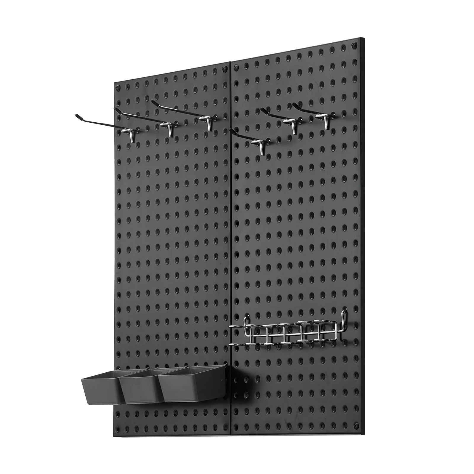 Black Steel Pegboard Panels with Volcanic Holes, 88 lbs Capacity - 16 L x 0.75 W x 32 H