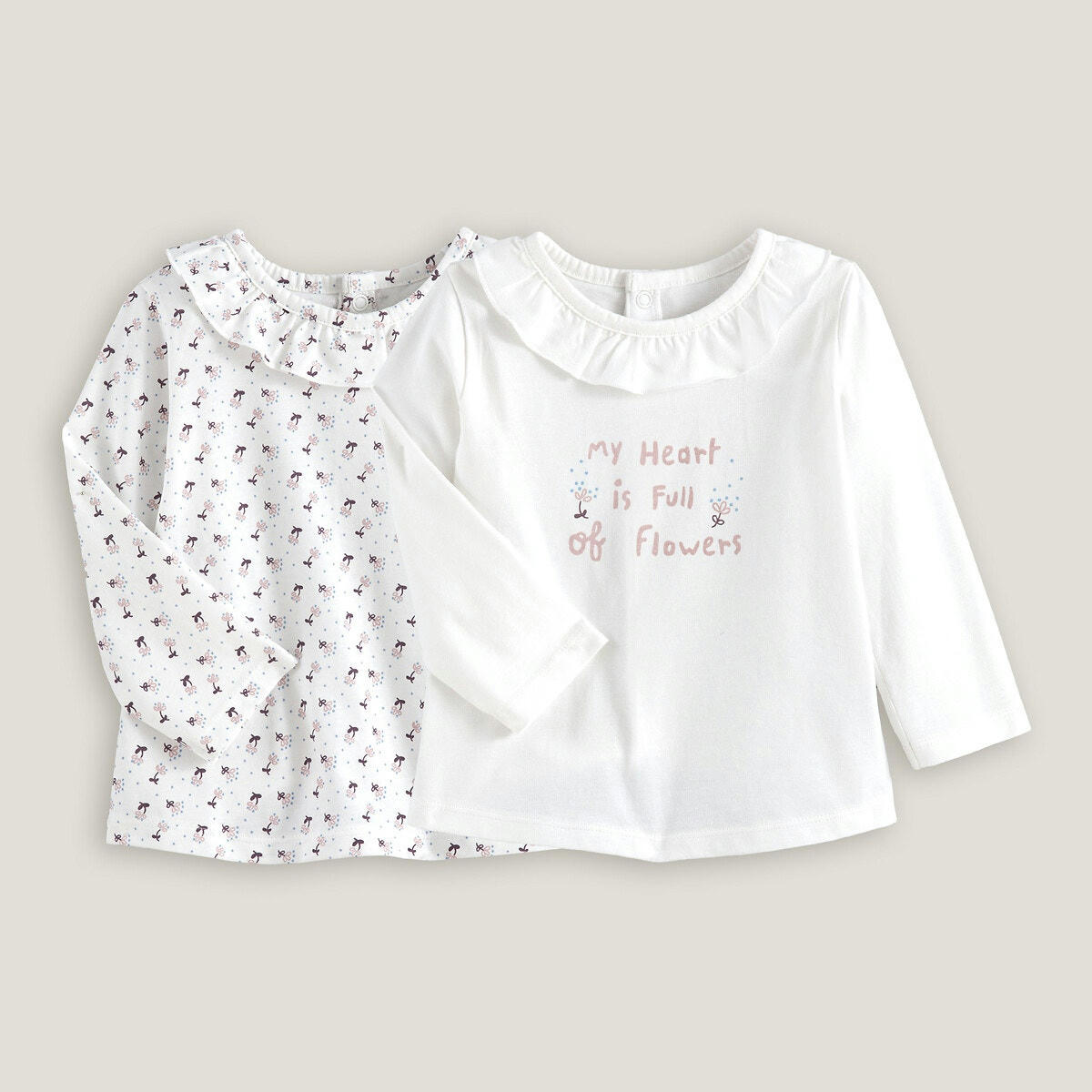 Lot de 2 T-shirts manches longues à col volanté