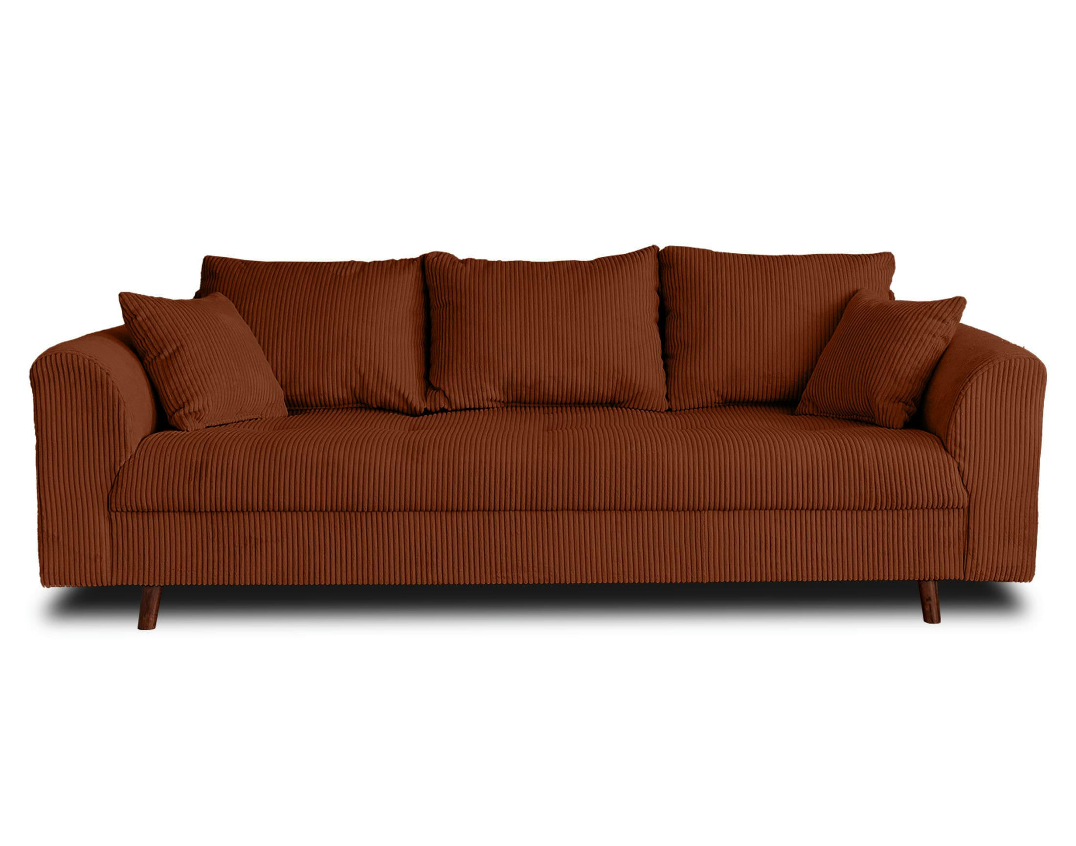 RUNE - Canapé droit 3 places en velours côtelé terracotta