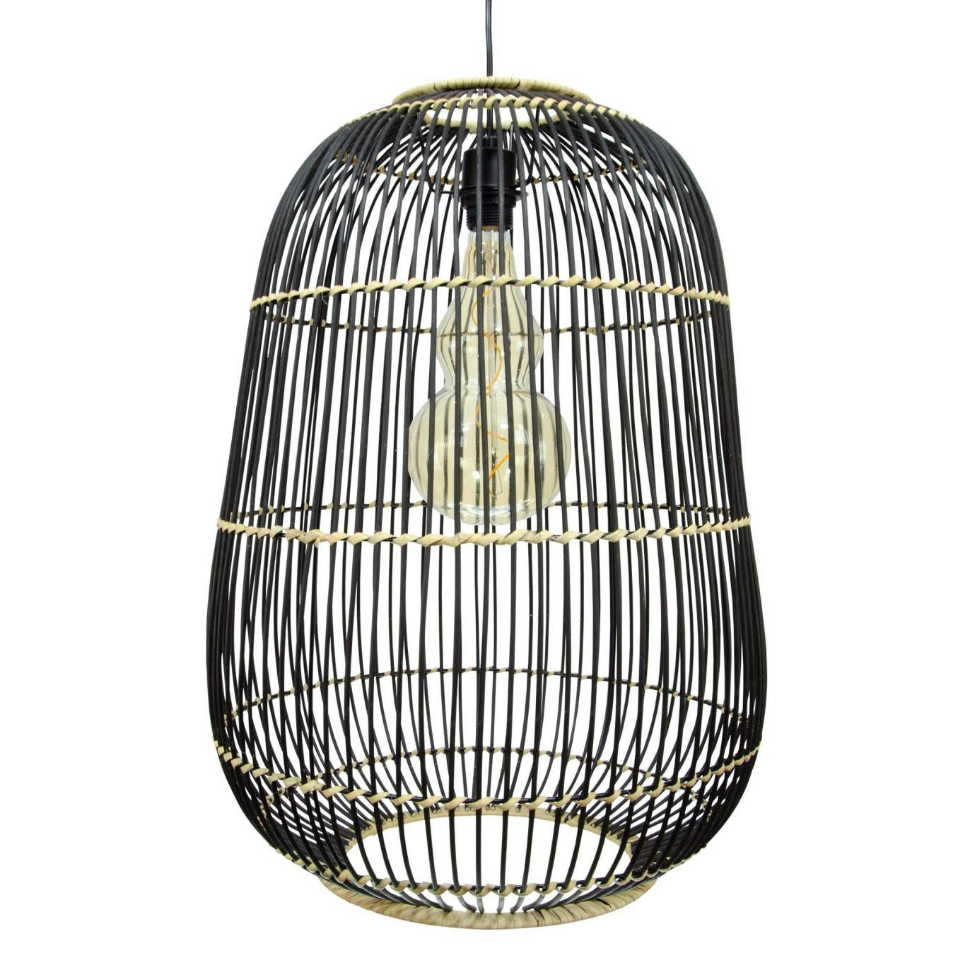 LATIE - Suspension grand modèle en rotin tressé noir et naturel