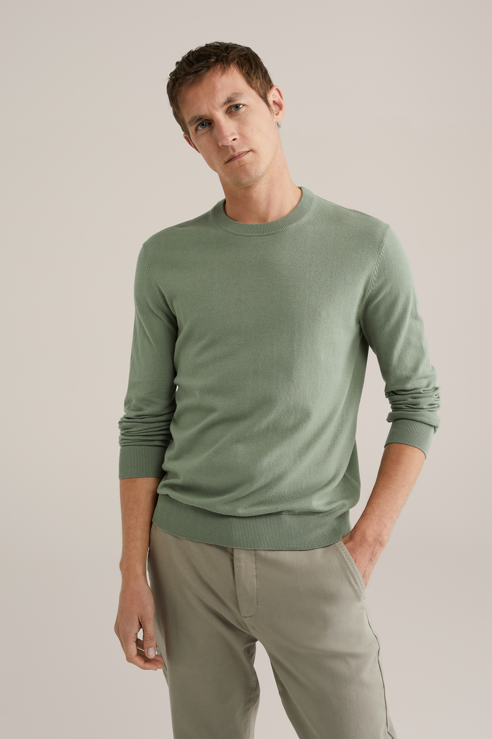 Heren Slim fit fijngebreide trui van katoenmix