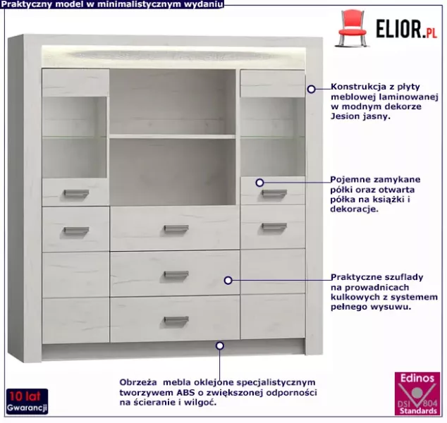 Witryna z szufladami w kolorze kraft biały - Elreon