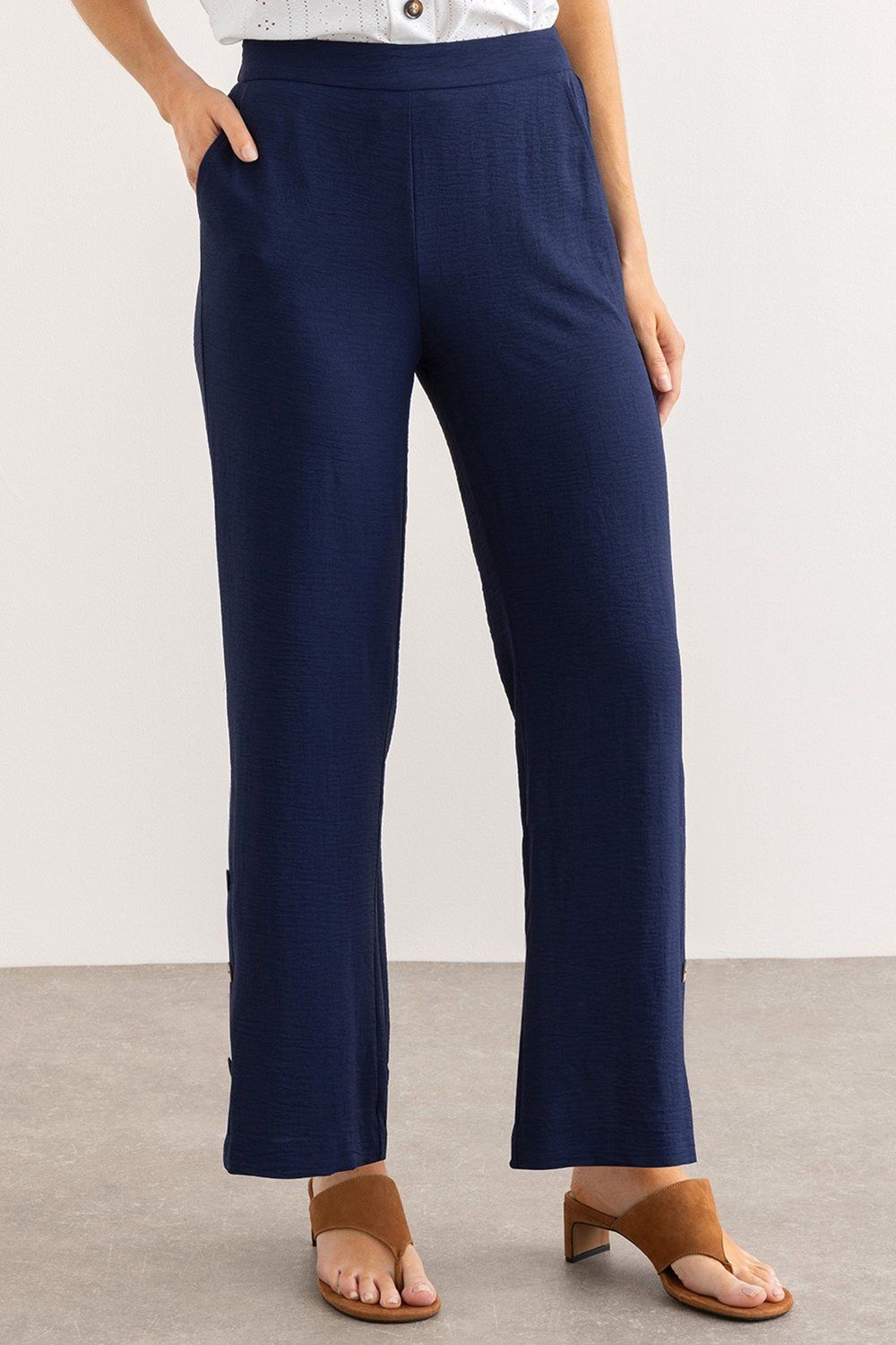 Klass. Wide Leg Button Trim Pull On Trousers