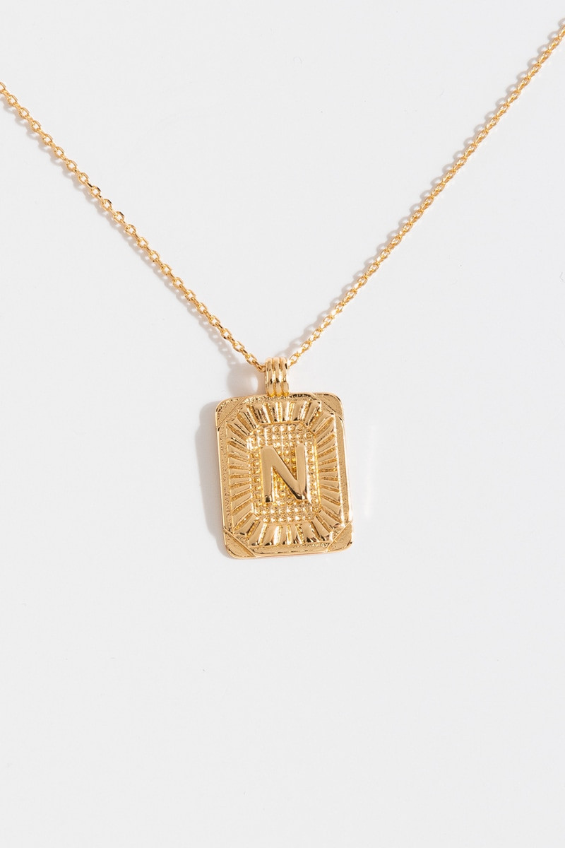 Initial ID Tag Pendant Necklace