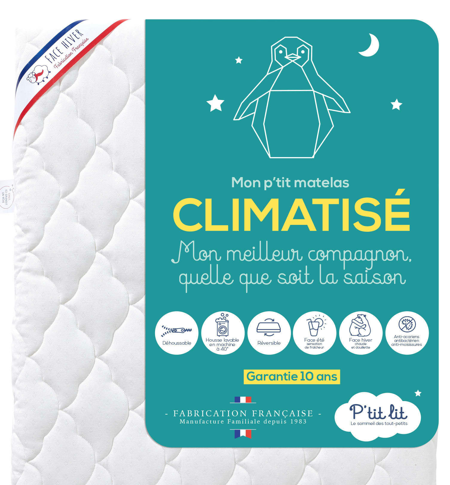 CLIMATISÉ - Matelas bébé réversible et déhoussable 60x120