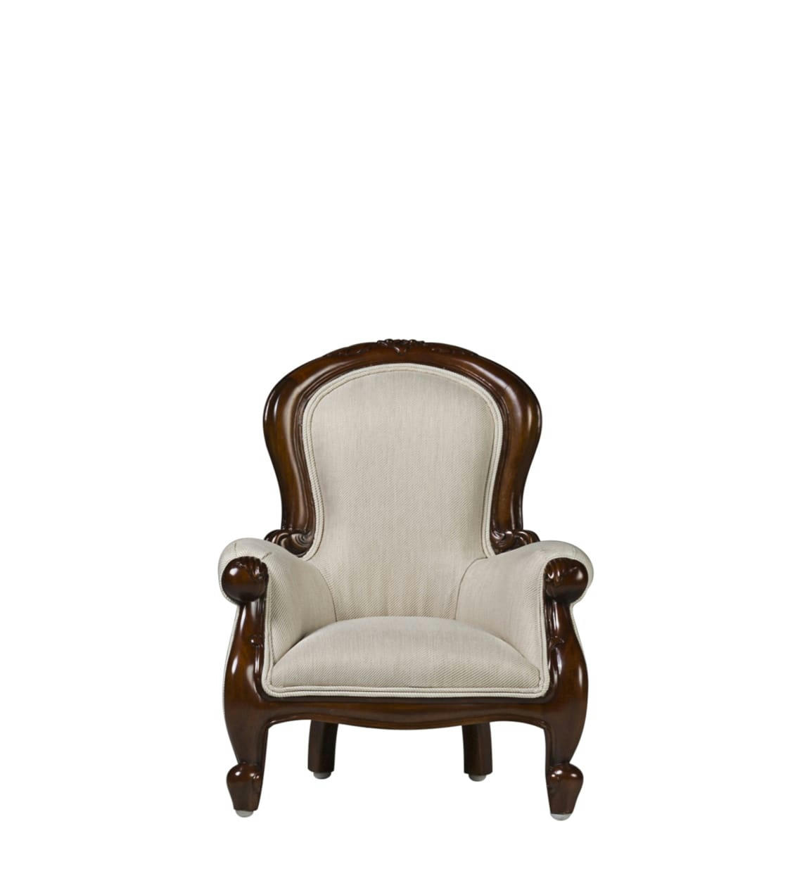 VINTAGE - Fauteuil baby en bois d'acajou marron et polyester blanc