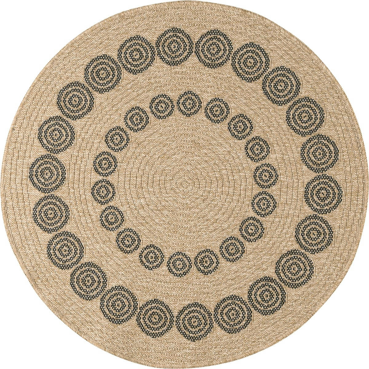 NATURE - Tapis intérieur et extérieur effet jute géométrique noir diamètre 160