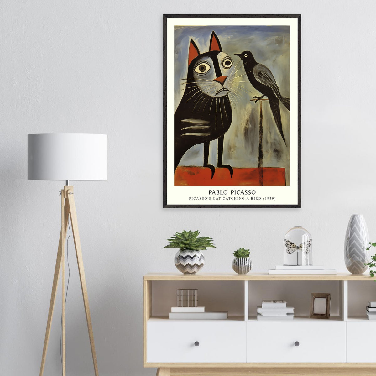 Artfulprints Poster Pablo Picasso - Picasso's cat catching a bird  - 70x100 cm - Grijs
