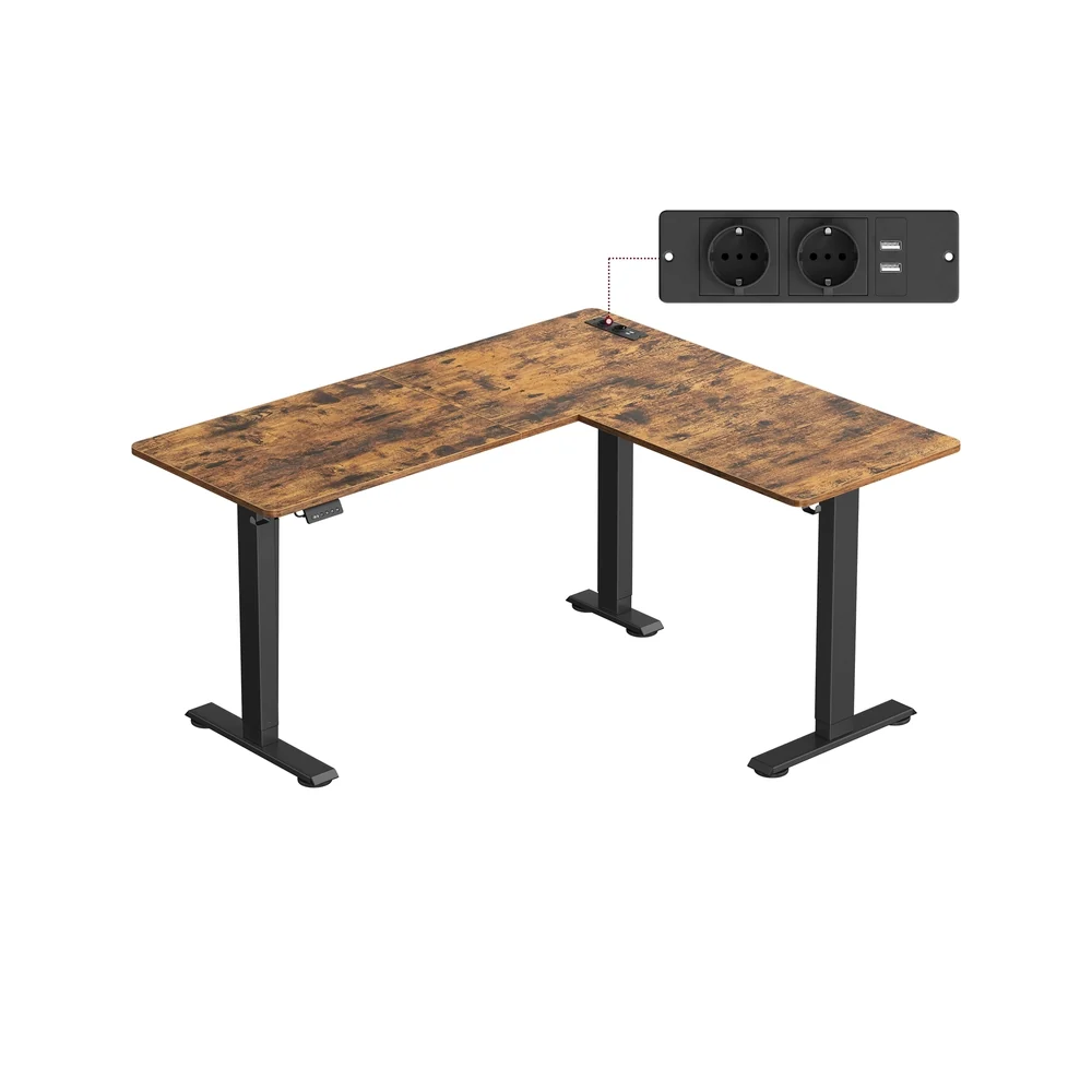 Bureau d'angle électrique réglable avec multiprise