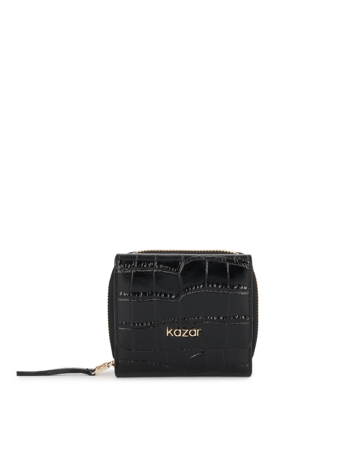 Women's wallet in embossed leather in black