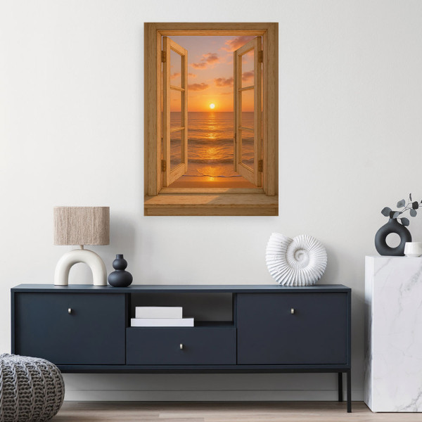 Obraz Shabby Chic, Widok z okna zachód słońca na plaży 20x30