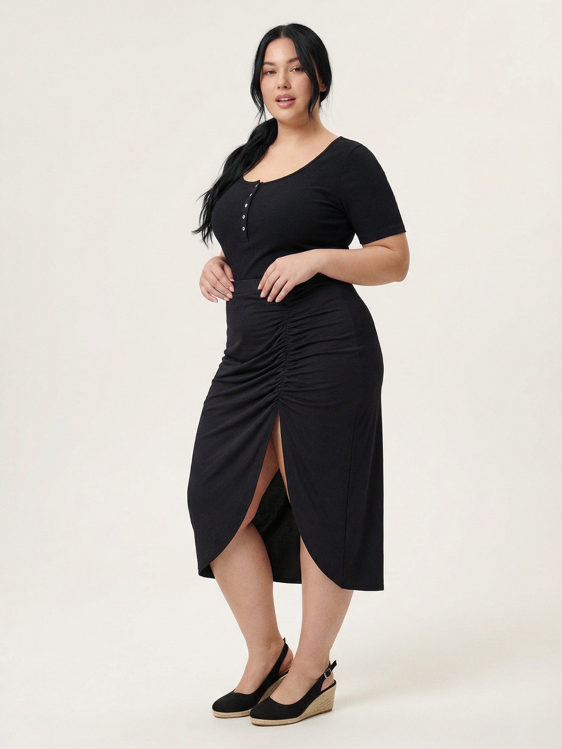 Spódnica midi z marszczeniem i rozcięciem Plus Size