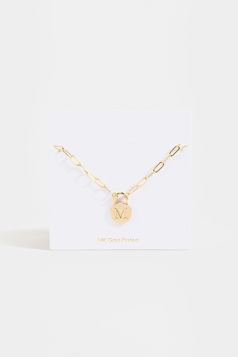 Initial Curb Chain Pendant Necklace Gold