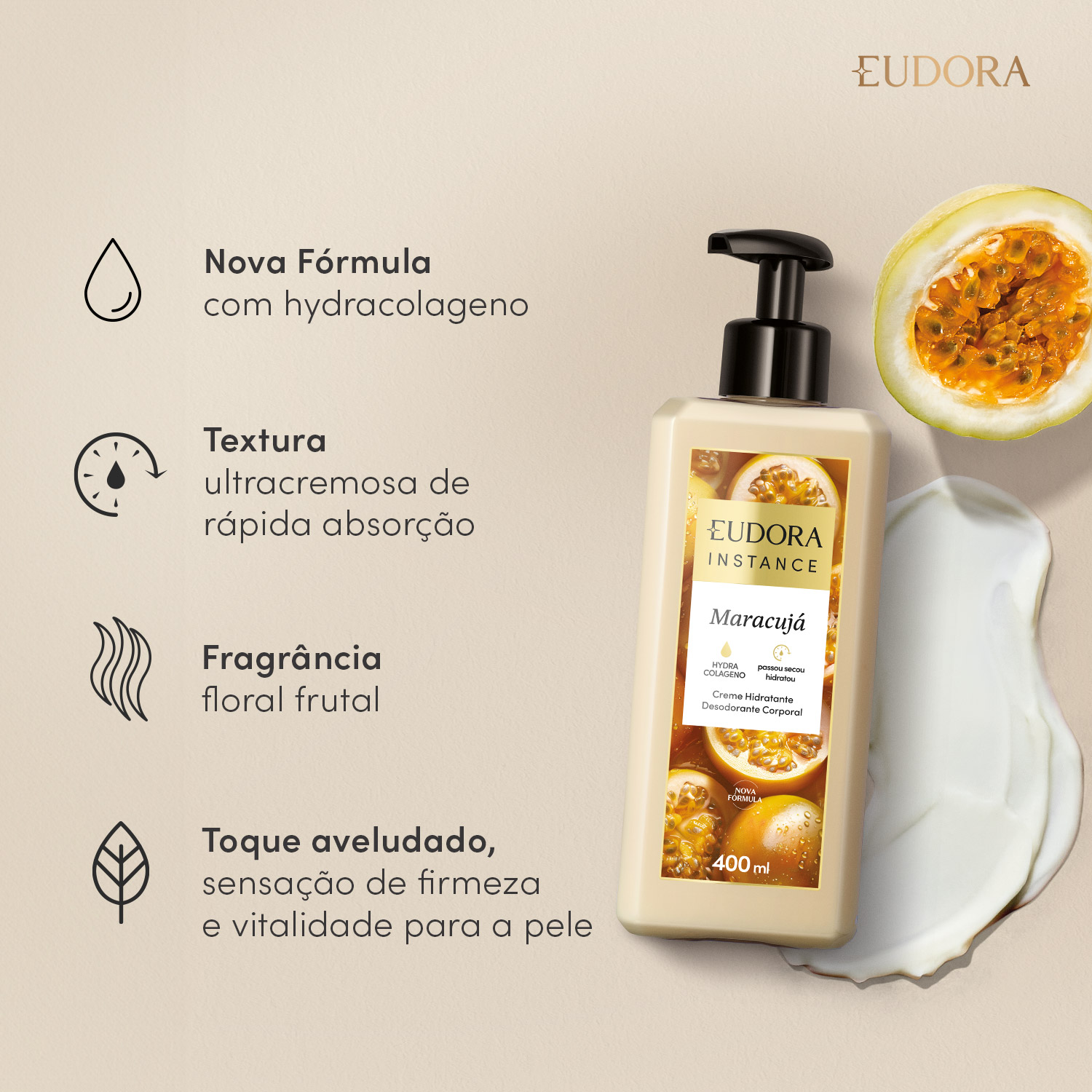 Creme Hidratante Desodorante Corporal Instance Maracujá 400ml